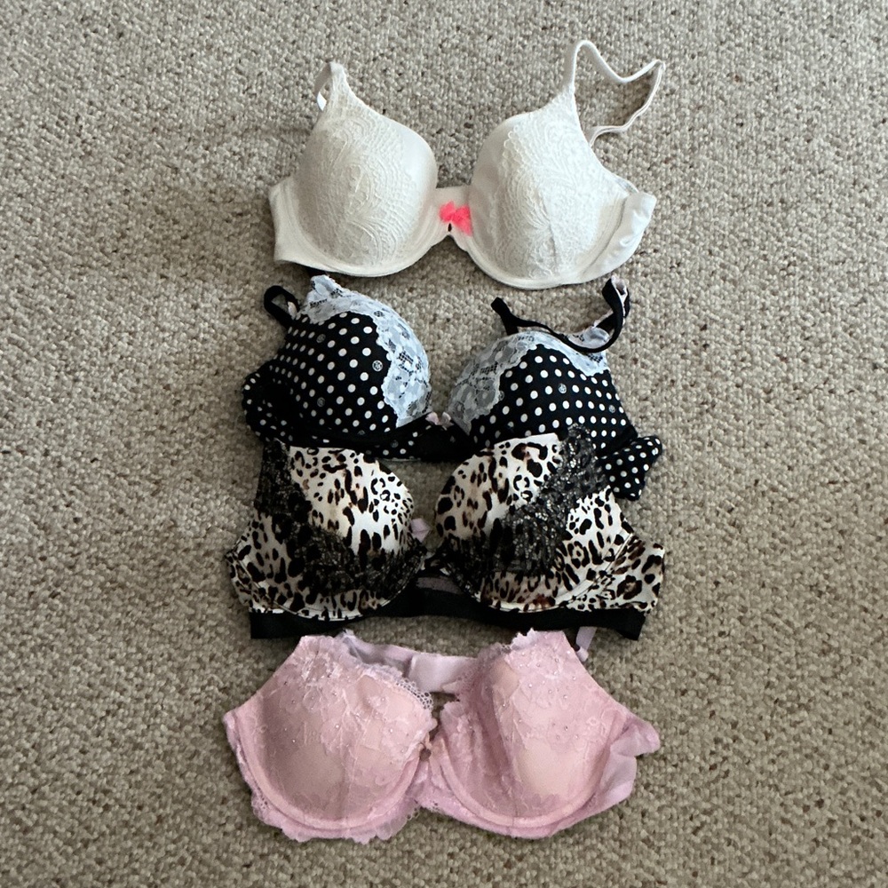 Victoria's Secret Lace and Patterned Bra bundle - cream, Black, Leopard, Pink